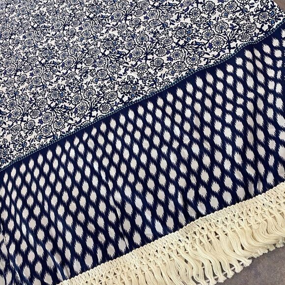 Blue Floral Relax Sleeve Open Front Short Tassel Trim Kimono NEW - Picture 4 of 4